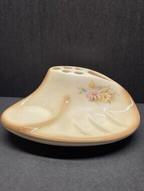 Vintage 80s Bathroom Valet Hand Painted Floral Cottagecore Cream Peach